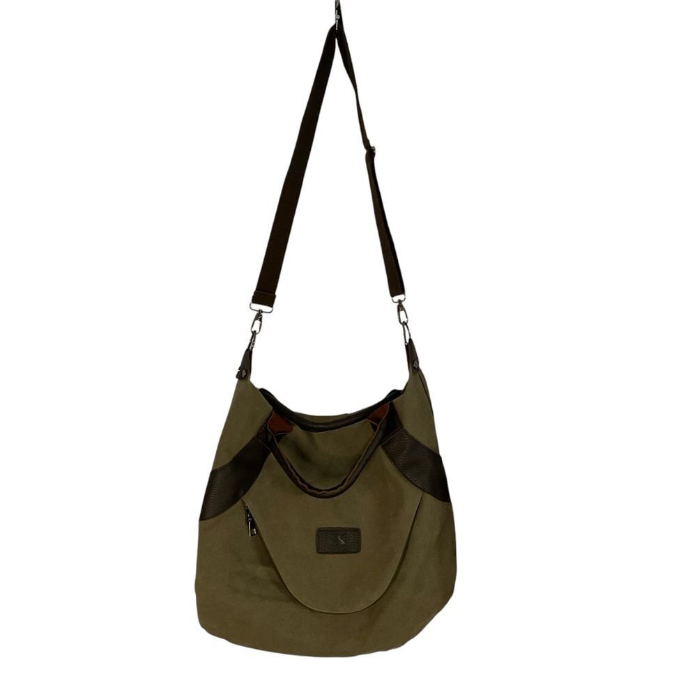 K2 Classic Fashion Tan Canvas Brown Faux Leather Accents Crossbody Messenger Bag